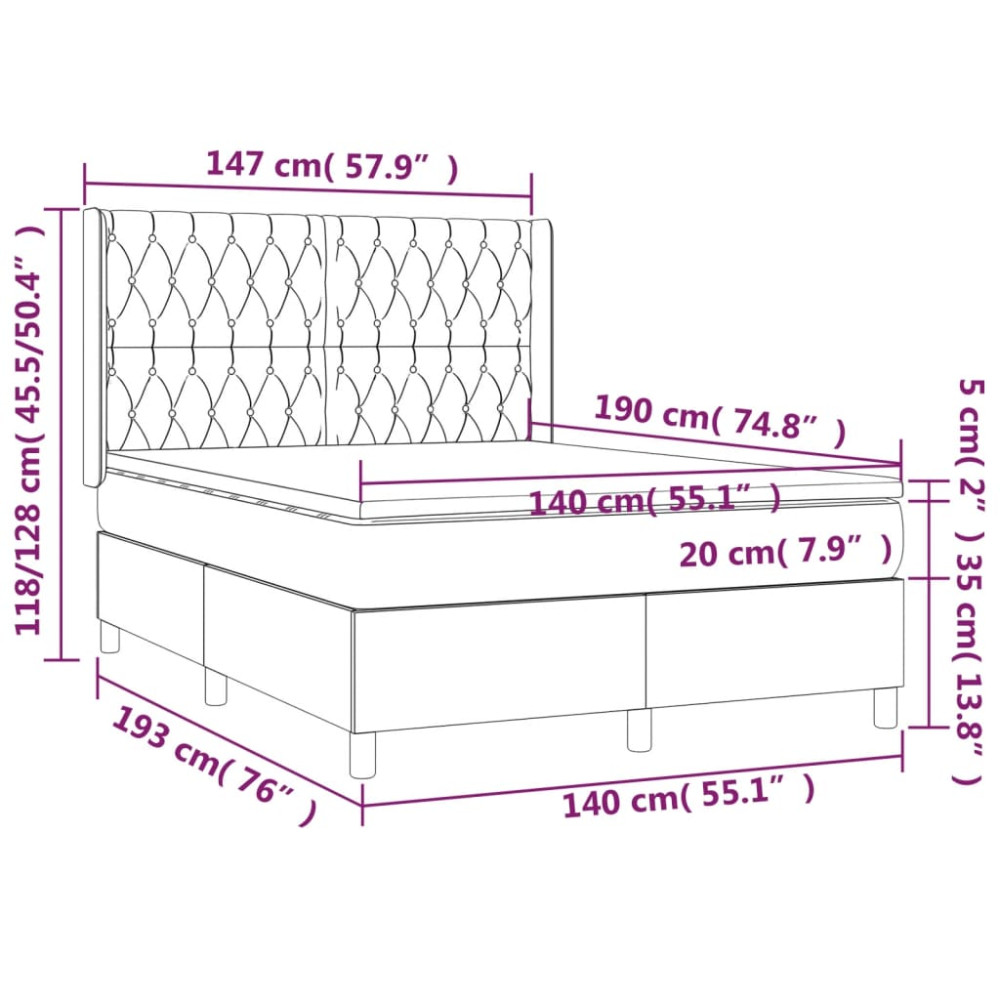 Produktbild för Ramsäng med madrass svart 140x190 cm tyg