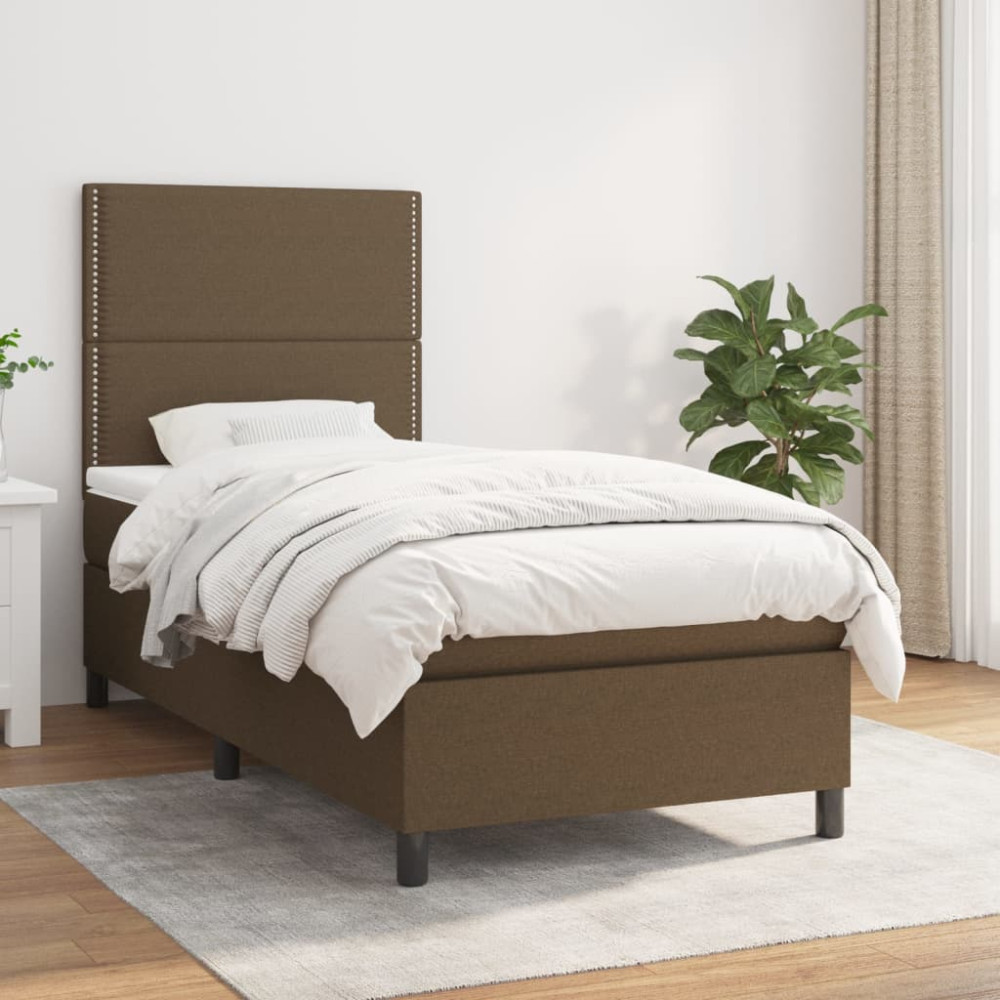 Produktbild för Ramsäng med madrass mörkbrun 90x200 cm tyg
