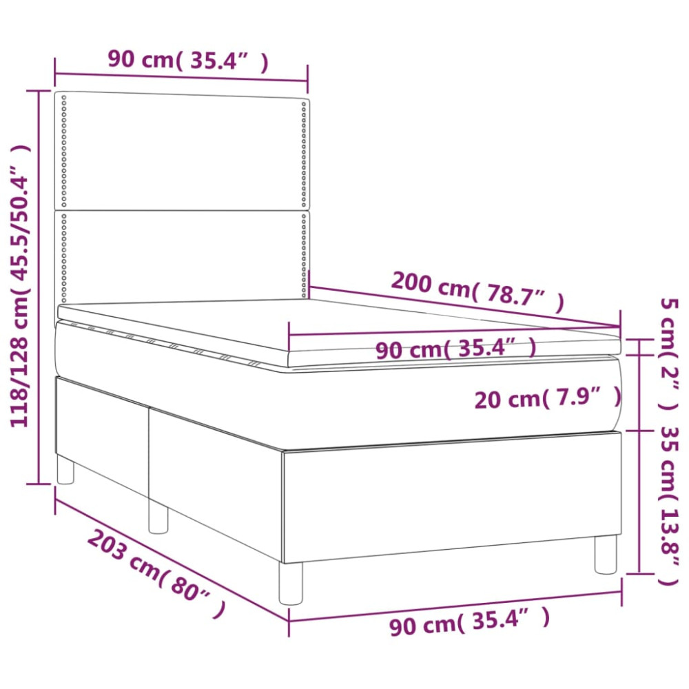 Produktbild för Ramsäng med madrass mörkbrun 90x200 cm tyg