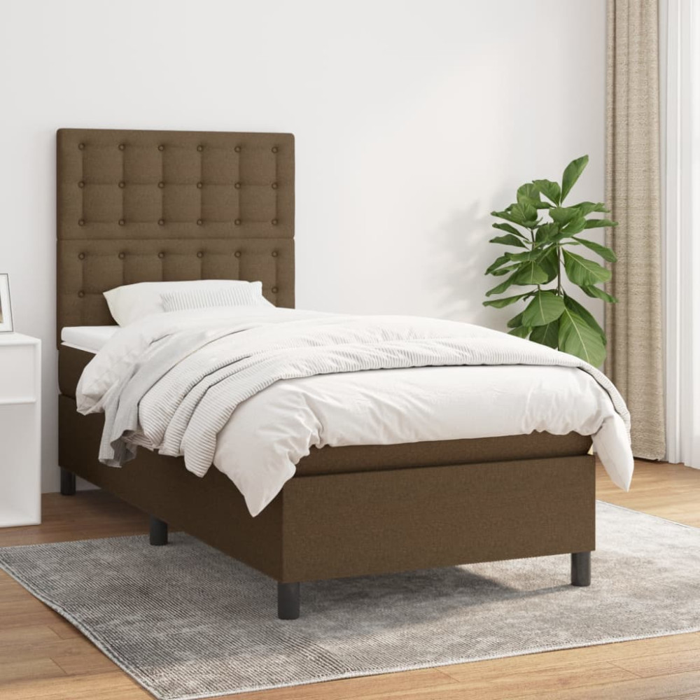 Produktbild för Ramsäng med madrass mörkbrun 90x200 cm tyg