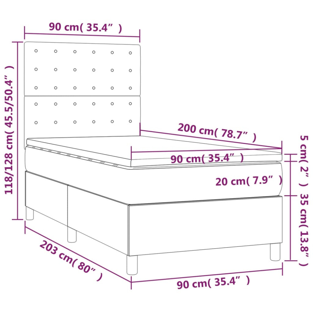 Produktbild för Ramsäng med madrass mörkbrun 90x200 cm tyg
