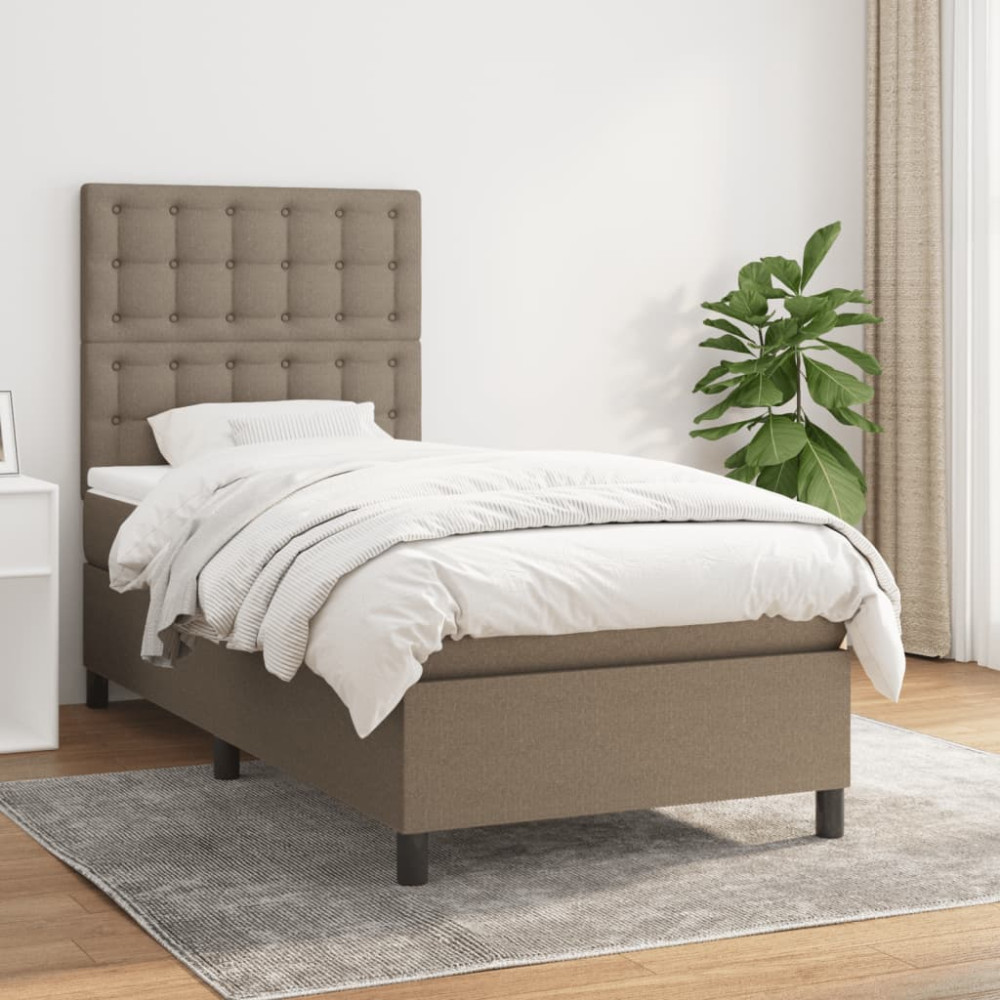 Produktbild för Ramsäng med madrass taupe 90x190 cm tyg