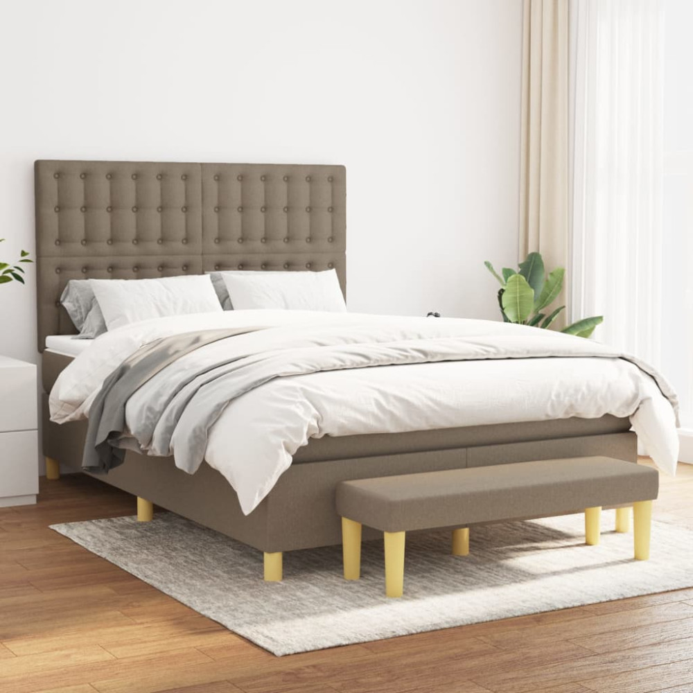 Produktbild för Ramsäng med madrass taupe 140x190 cm tyg