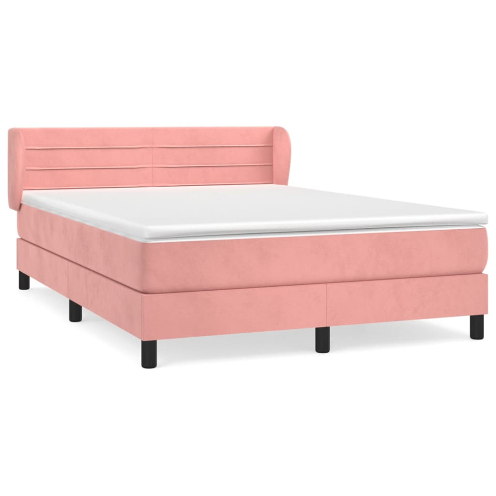 Produktbild för Ramsäng med madrass rosa 140x190 cm sammet