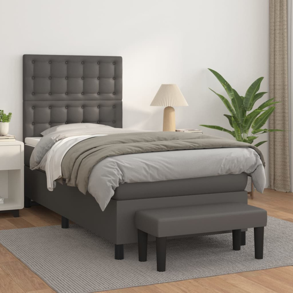 Produktbild för Ramsäng med madrass grå 100x200 cm konstläder
