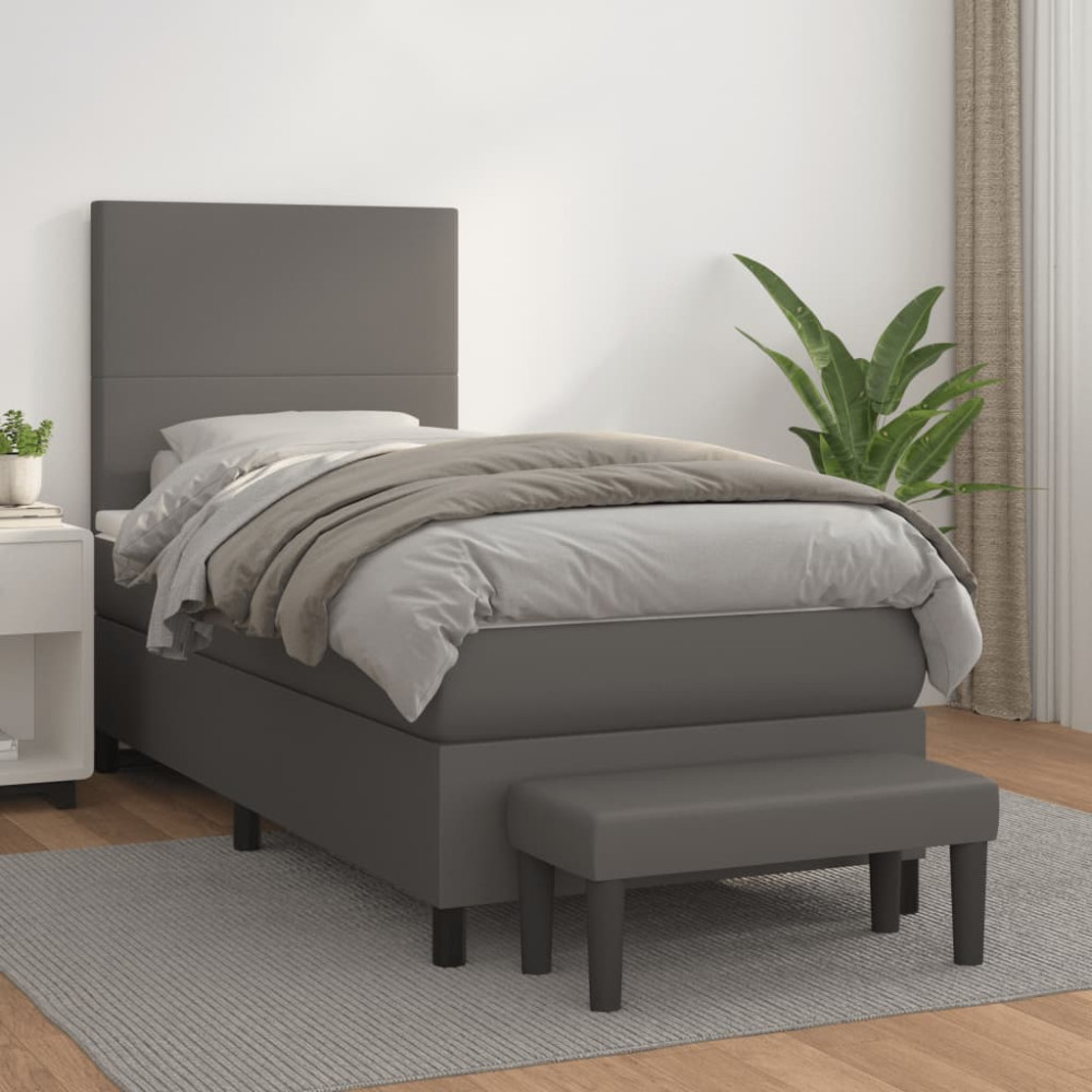 Produktbild för Ramsäng med madrass grå 90x200 cm konstläder