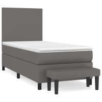 Produktbild för Ramsäng med madrass grå 90x200 cm konstläder