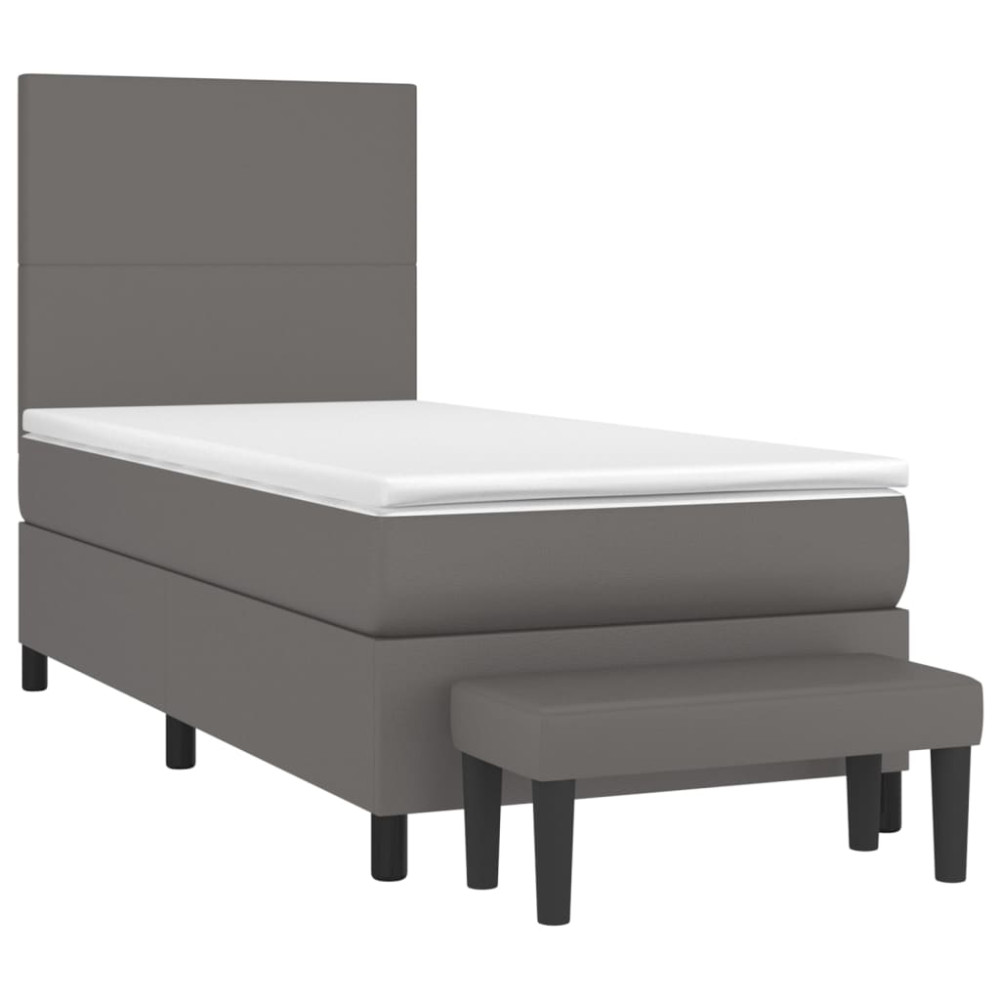 Produktbild för Ramsäng med madrass grå 90x200 cm konstläder