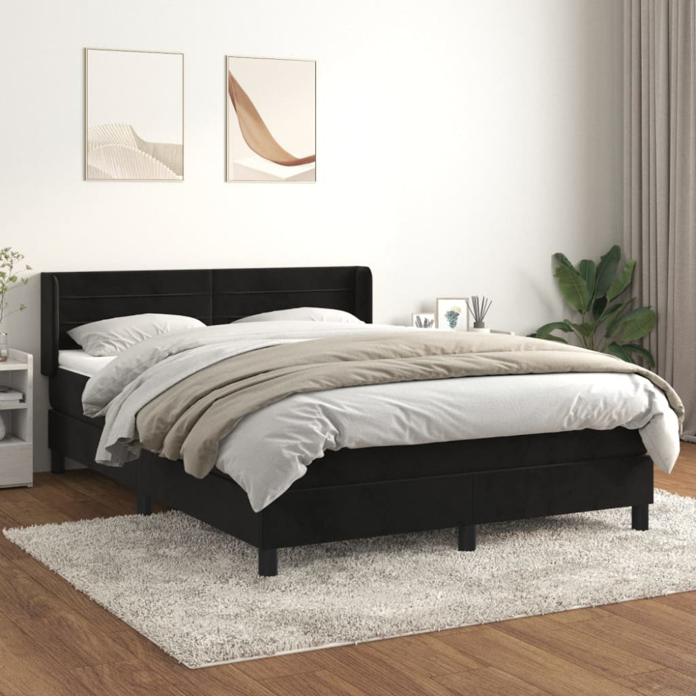 Produktbild för Ramsäng med madrass svart 140x190 cm sammet