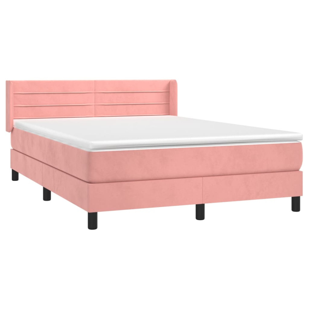 Produktbild för Ramsäng med madrass rosa 140x190 cm sammet