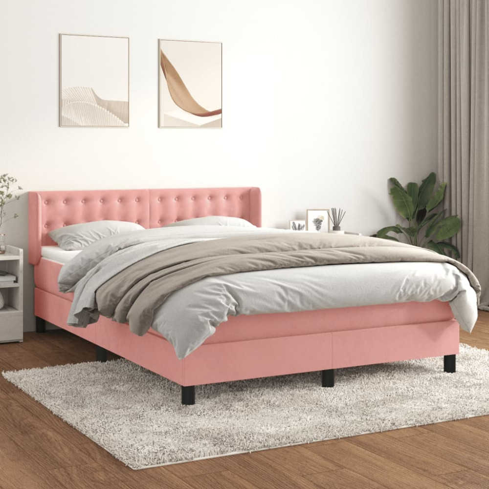 Produktbild för Ramsäng med madrass rosa 140x190 cm sammet