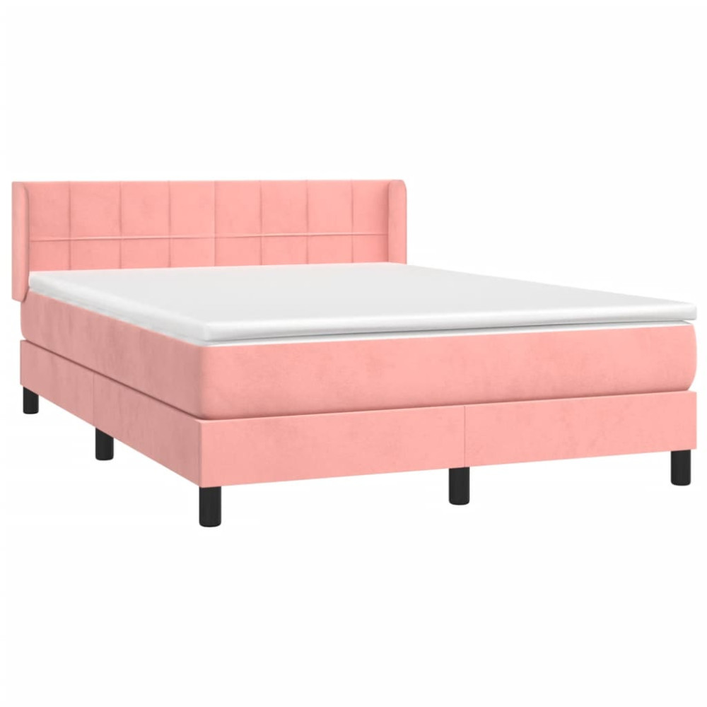 Produktbild för Ramsäng med madrass rosa 140x190 cm sammet