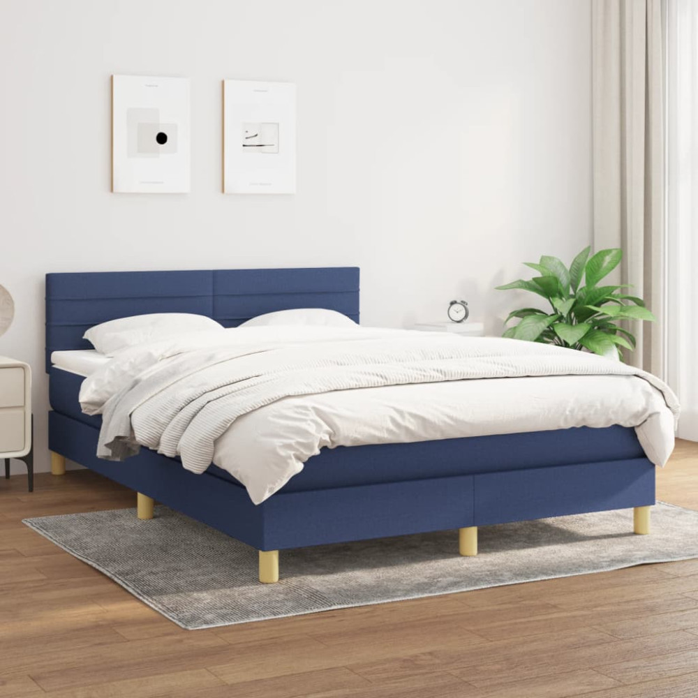 Produktbild för Ramsäng med madrass blå 140x190 cm tyg
