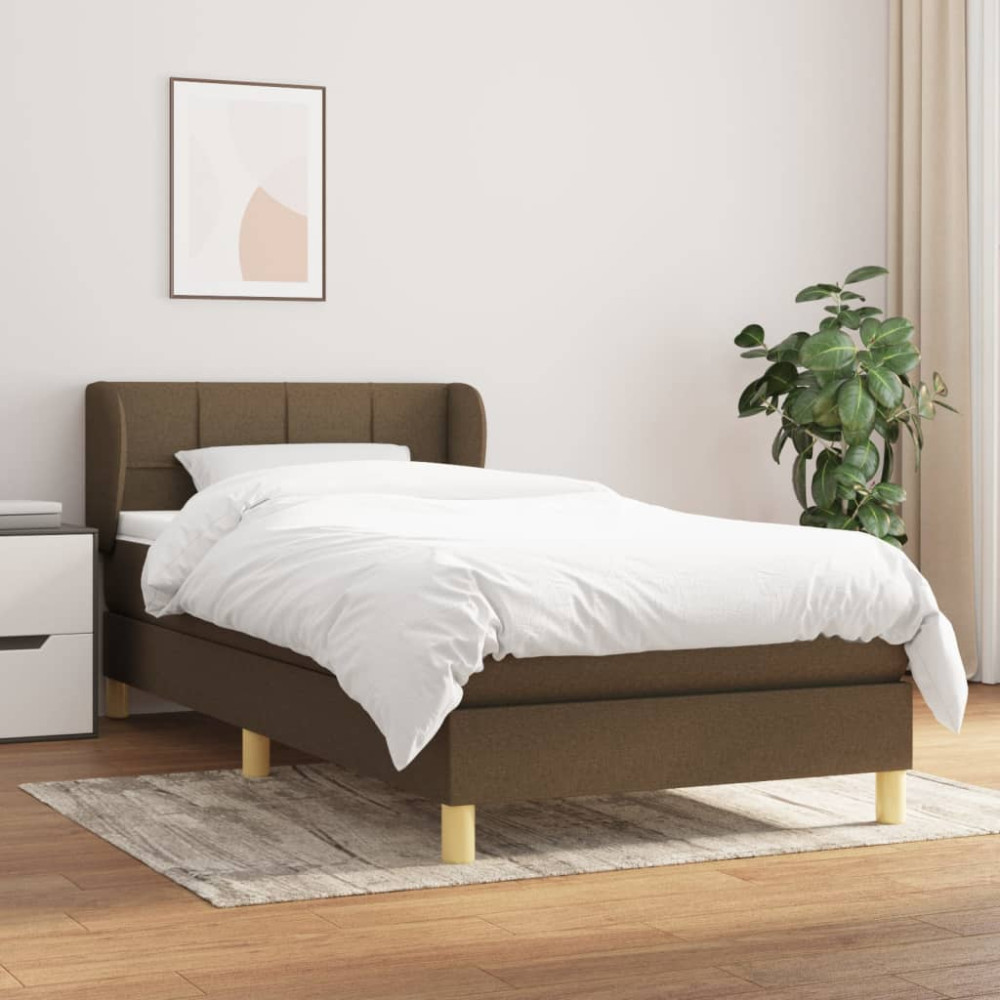 Produktbild för Ramsäng med madrass mörkbrun 90x190 cm tyg