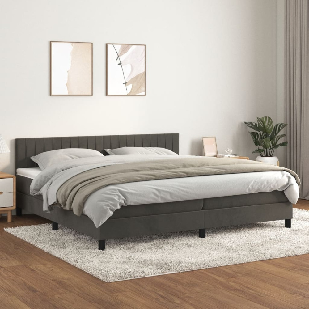 Produktbild för Ramsäng med madrass mörkgrå 200x200 cm sammet
