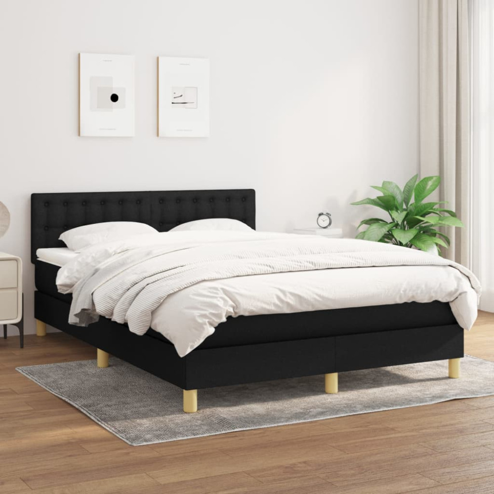 Produktbild för Ramsäng med madrass svart 140x190 cm tyg