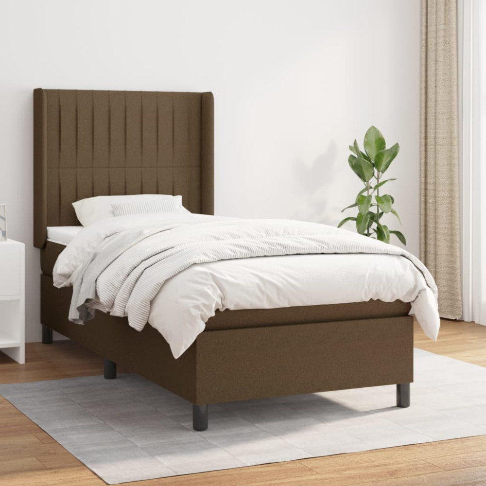 Produktbild för Ramsäng med madrass mörkbrun 90x200 cm tyg