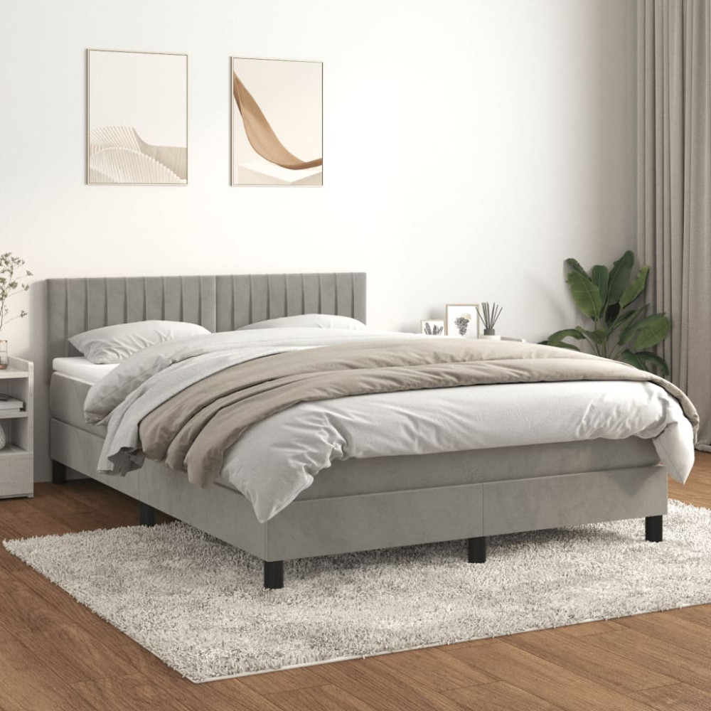 Produktbild för Ramsäng med madrass ljusgrå 140x190 cm sammet