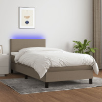 Produktbild för Ramsäng med madrass & LED taupe 90x200 cm tyg