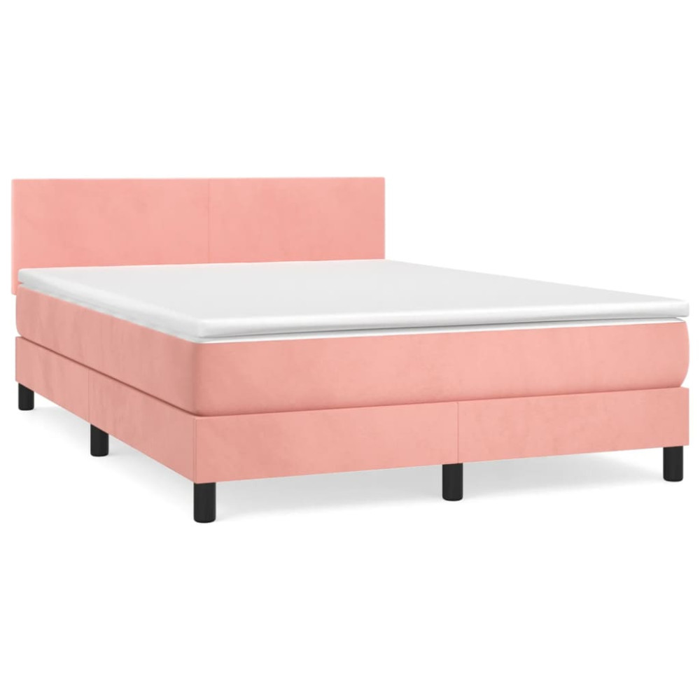 Produktbild för Ramsäng med madrass rosa 140x190 cm sammet