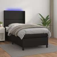 Produktbild för Ramsäng med madrass & LED svart 90x190 cm konstläder