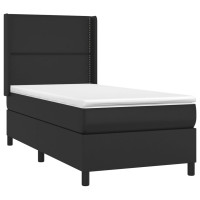 Produktbild för Ramsäng med madrass & LED svart 90x190 cm konstläder
