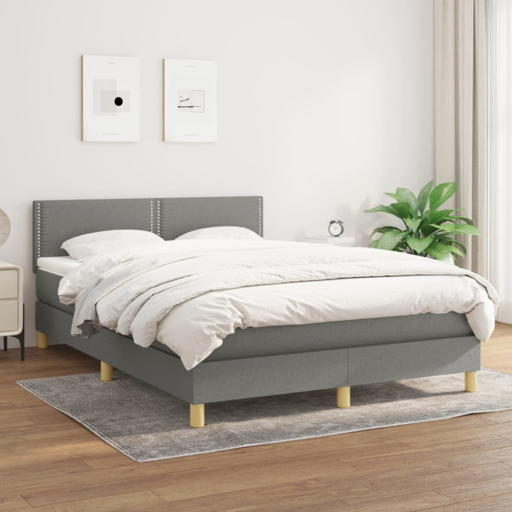Produktbild för Ramsäng med madrass mörkgrå 140x190 cm tyg