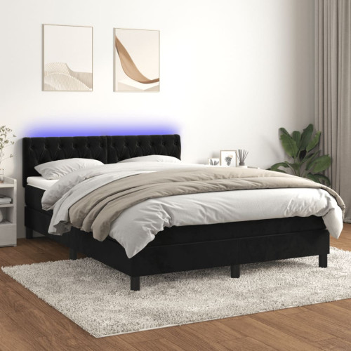 vidaXL Ramsäng med madrass & LED svart 140x190 cm sammet
