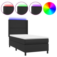 Produktbild för Ramsäng med madrass & LED svart 100x200 cm konstläder