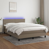 Produktbild för Ramsäng med madrass & LED taupe 140x190 cm tyg