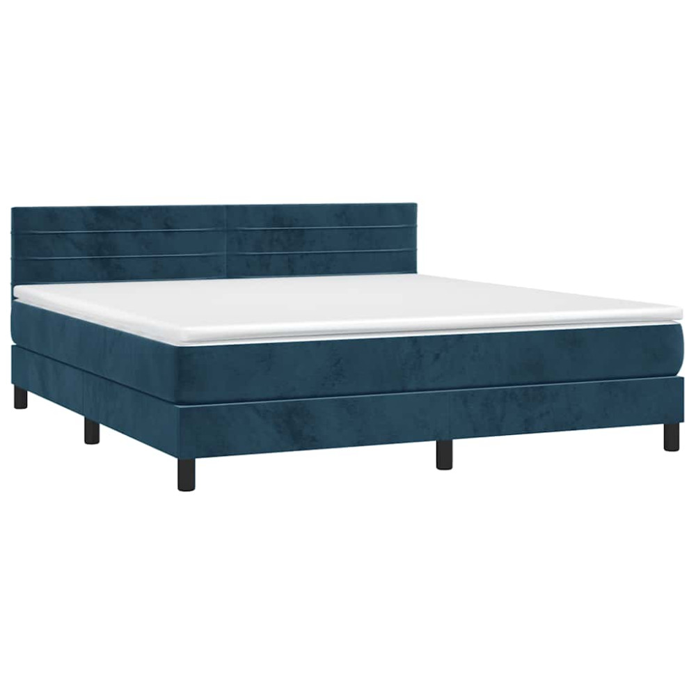 Produktbild för Ramsäng med madrass mörkblå 160x200 cm sammet