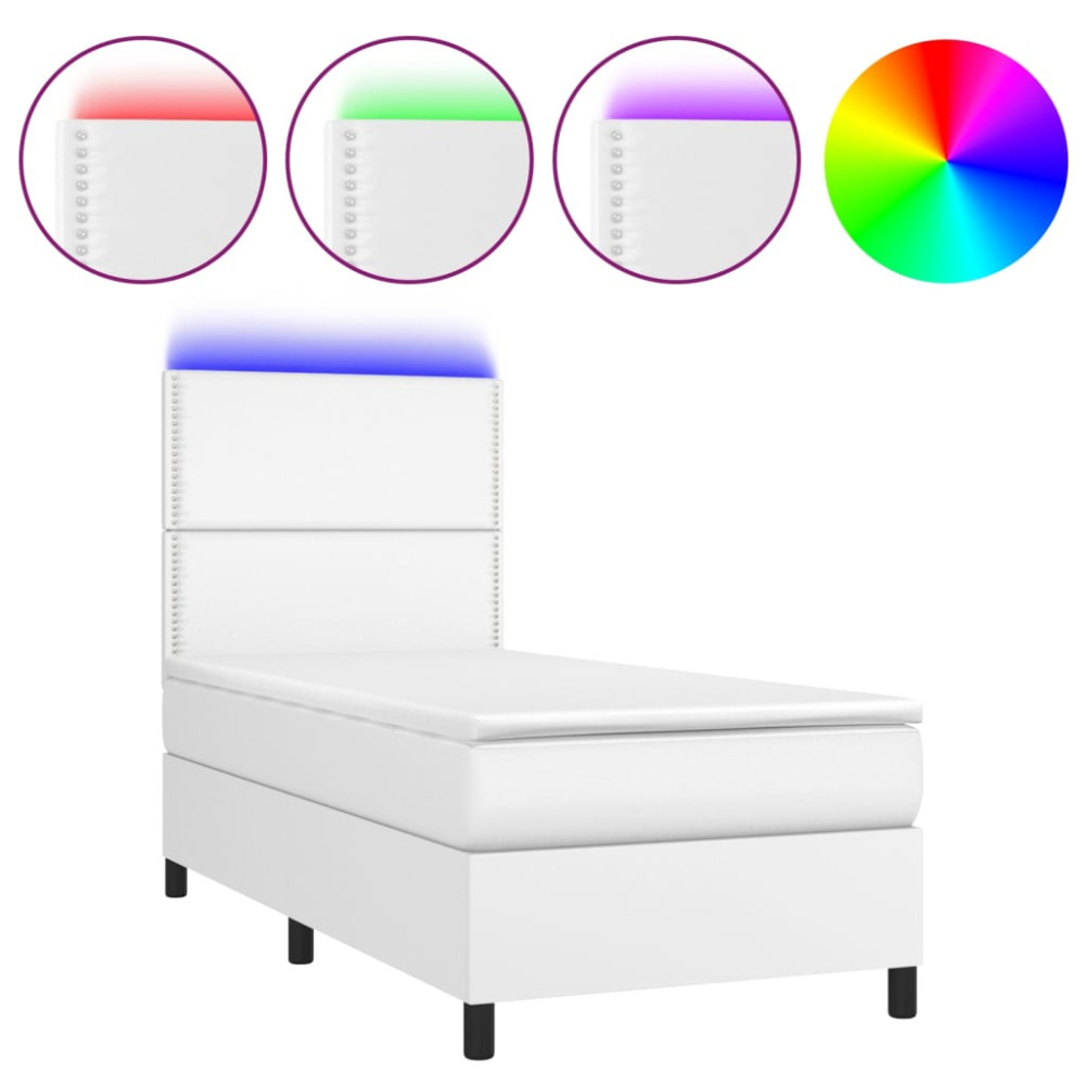 Produktbild för Ramsäng med madrass & LED vit 100x200 cm konstläder