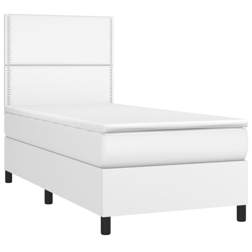 Produktbild för Ramsäng med madrass & LED vit 100x200 cm konstläder
