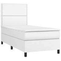 Produktbild för Ramsäng med madrass & LED vit 100x200 cm konstläder