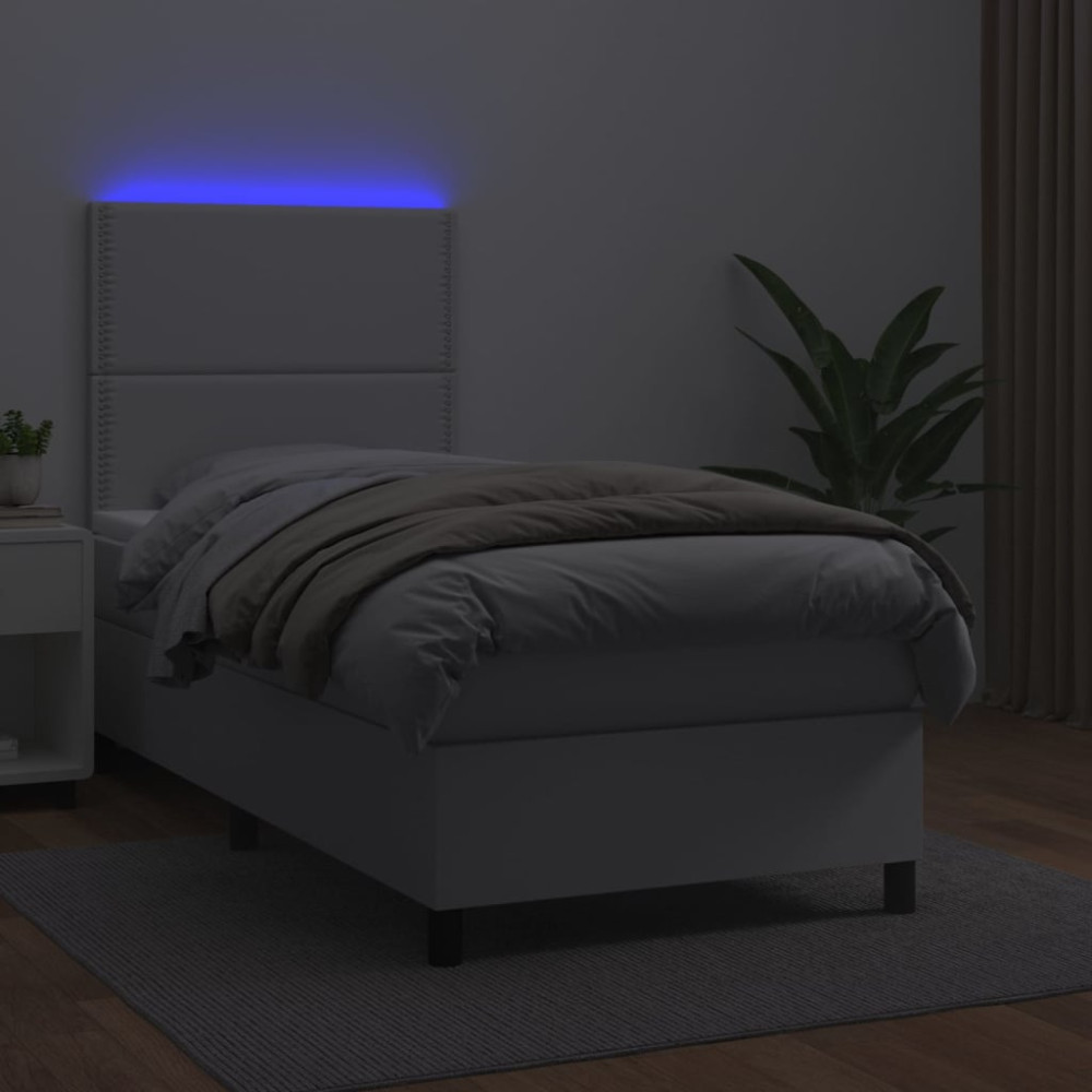 Produktbild för Ramsäng med madrass & LED vit 100x200 cm konstläder