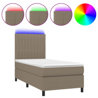 Produktbild för Ramsäng med madrass & LED taupe 90x200 cm tyg