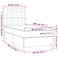 Produktbild för Ramsäng med madrass & LED taupe 90x200 cm tyg