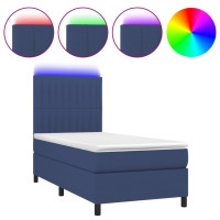 Produktbild för Ramsäng med madrass & LED blå 90x190 cm tyg
