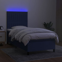 Produktbild för Ramsäng med madrass & LED blå 90x190 cm tyg