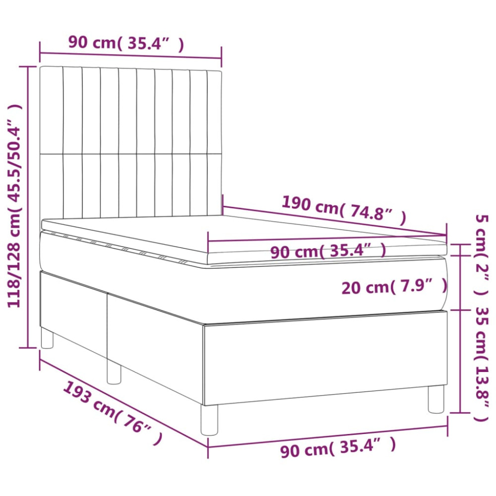 Produktbild för Ramsäng med madrass & LED blå 90x190 cm tyg