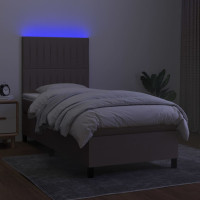 Produktbild för Ramsäng med madrass & LED taupe 90x190 cm tyg