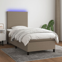 Produktbild för Ramsäng med madrass & LED taupe 90x190 cm tyg
