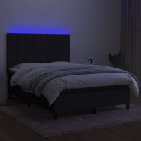 Produktbild för Ramsäng med madrass & LED svart 140x190 cm tyg