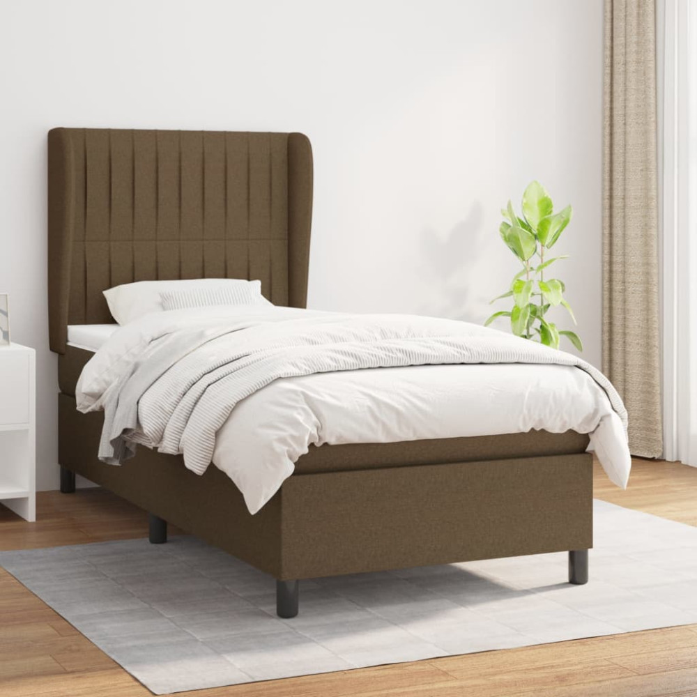 Produktbild för Ramsäng med madrass mörkbrun 90x200 cm tyg