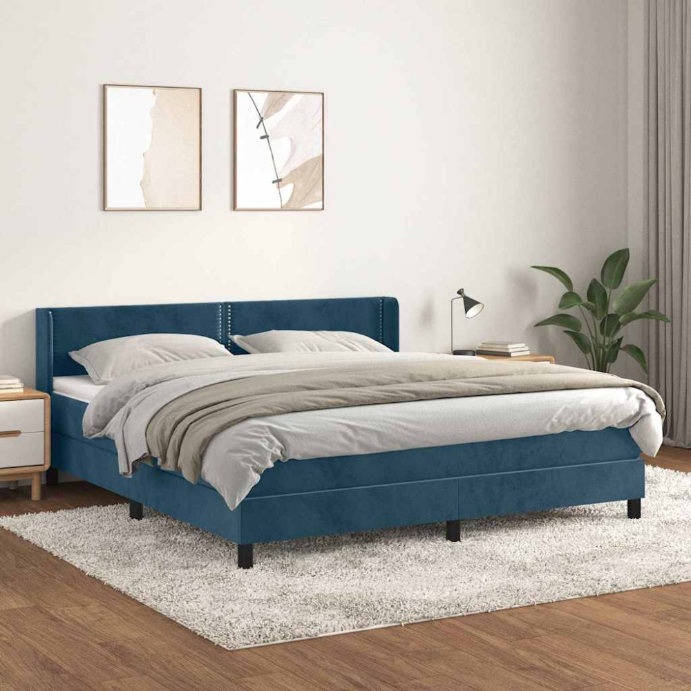 Produktbild för Ramsäng med madrass mörkblå 160x200 cm sammet