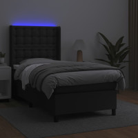 Produktbild för Ramsäng med madrass & LED svart 80x200 cm konstläder