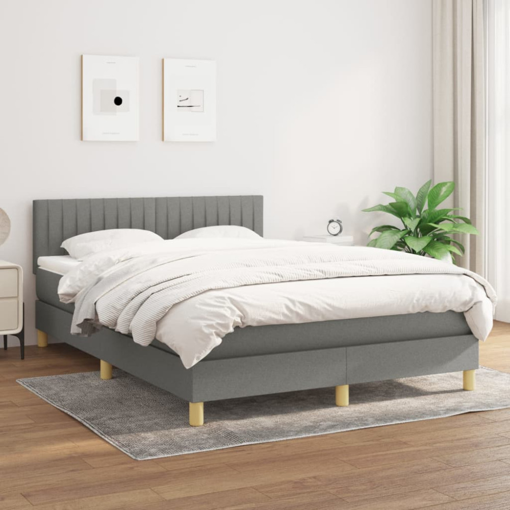 Produktbild för Ramsäng med madrass mörkgrå 140x190 cm tyg