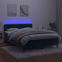 Produktbild för Ramsäng med madrass & LED mörkblå 140x190 cm sammet