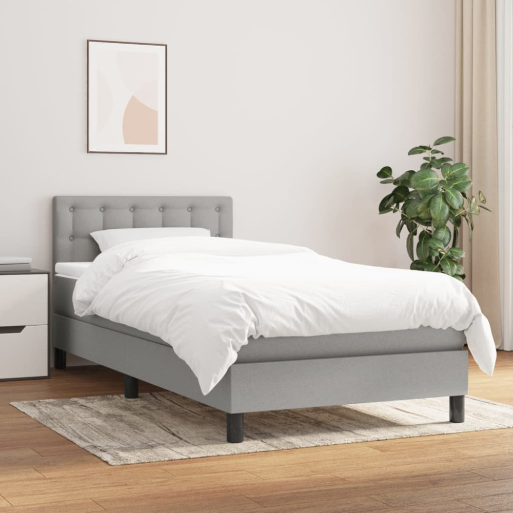 Produktbild för Ramsäng med madrass ljusgrå 90x190 cm tyg