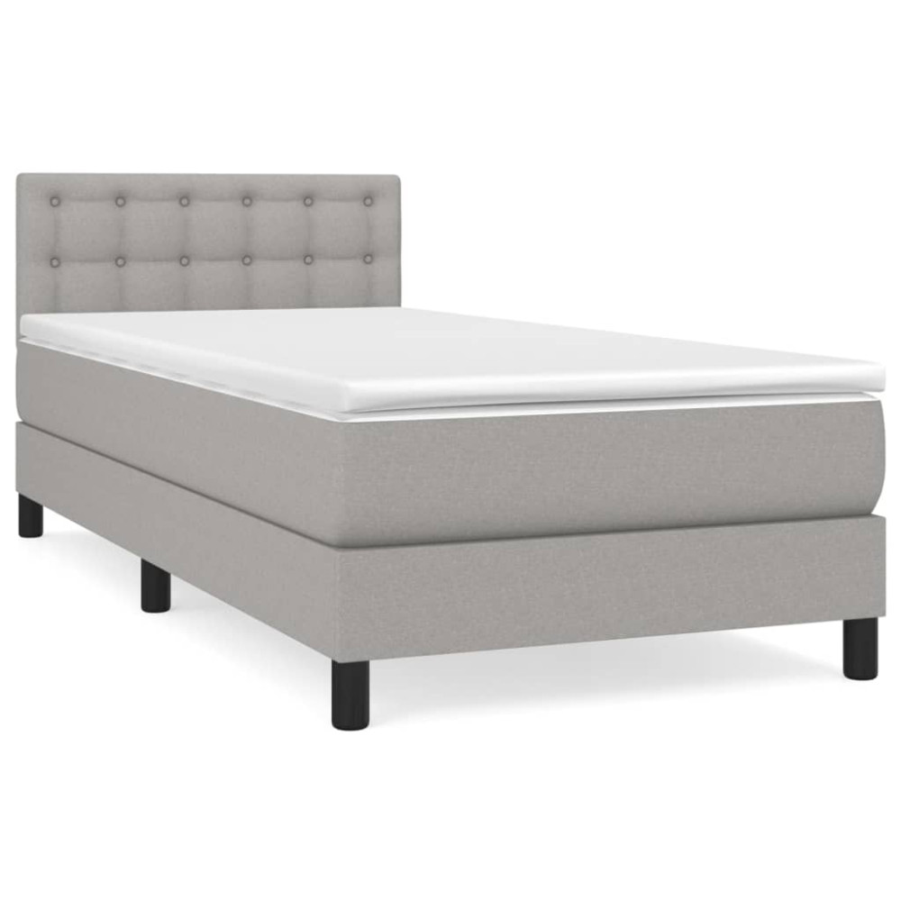 Produktbild för Ramsäng med madrass ljusgrå 90x190 cm tyg
